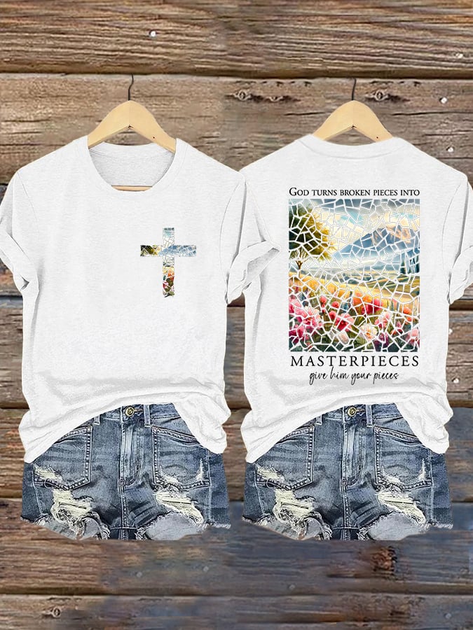 Women'S Casual Faith (God Reshapes Broken Lives Into Masterpieces) Printed Short-Sleeve T-Shirt