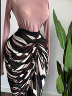 Women's Casual Wear Chic Elegant Tie-Dye, Striped, Patchwork, Printed Ruched Pleats Bodycon Fitted Midi Dress, Fall Winter Vacation Party, O-neck Elastic, Holiday Beach Dress Womenswear Maxi