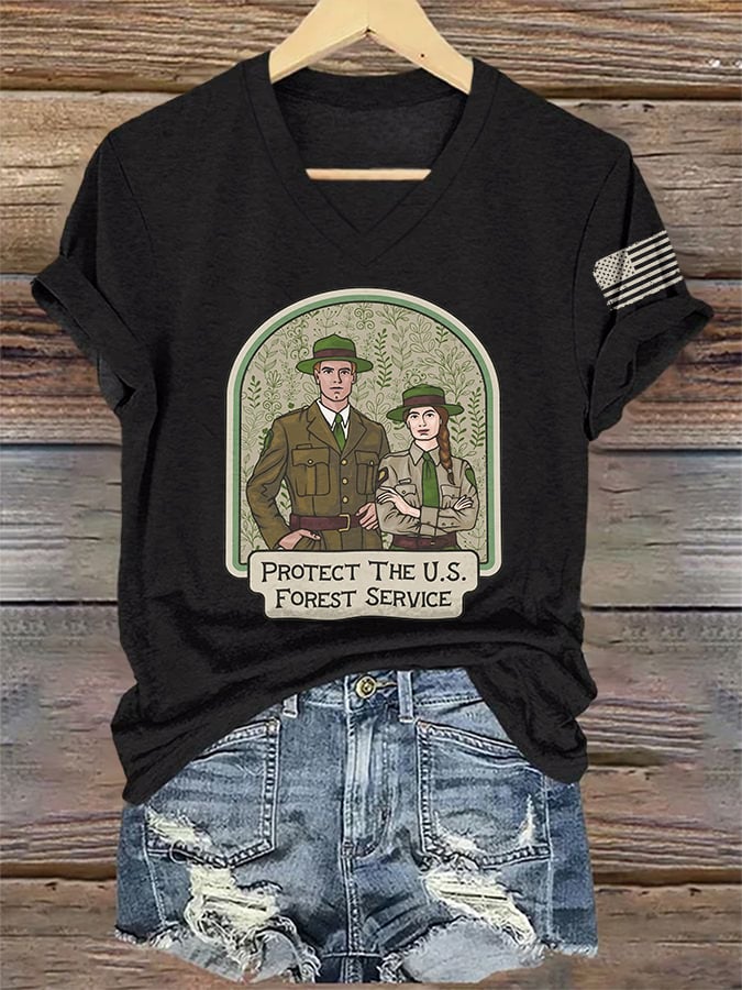 V-Neck Retro Protect The U.S. Forest Service Print T-Shirt