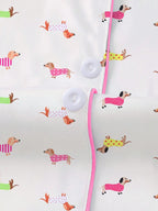 2pcs Women's Pajama Set, Dachshund Puppy Print, Women's Loungewear, Spring/Summer Holiday Outfit, Short Sleeve Lapel Top And Shorts Set Suitable For Outdoor Wear