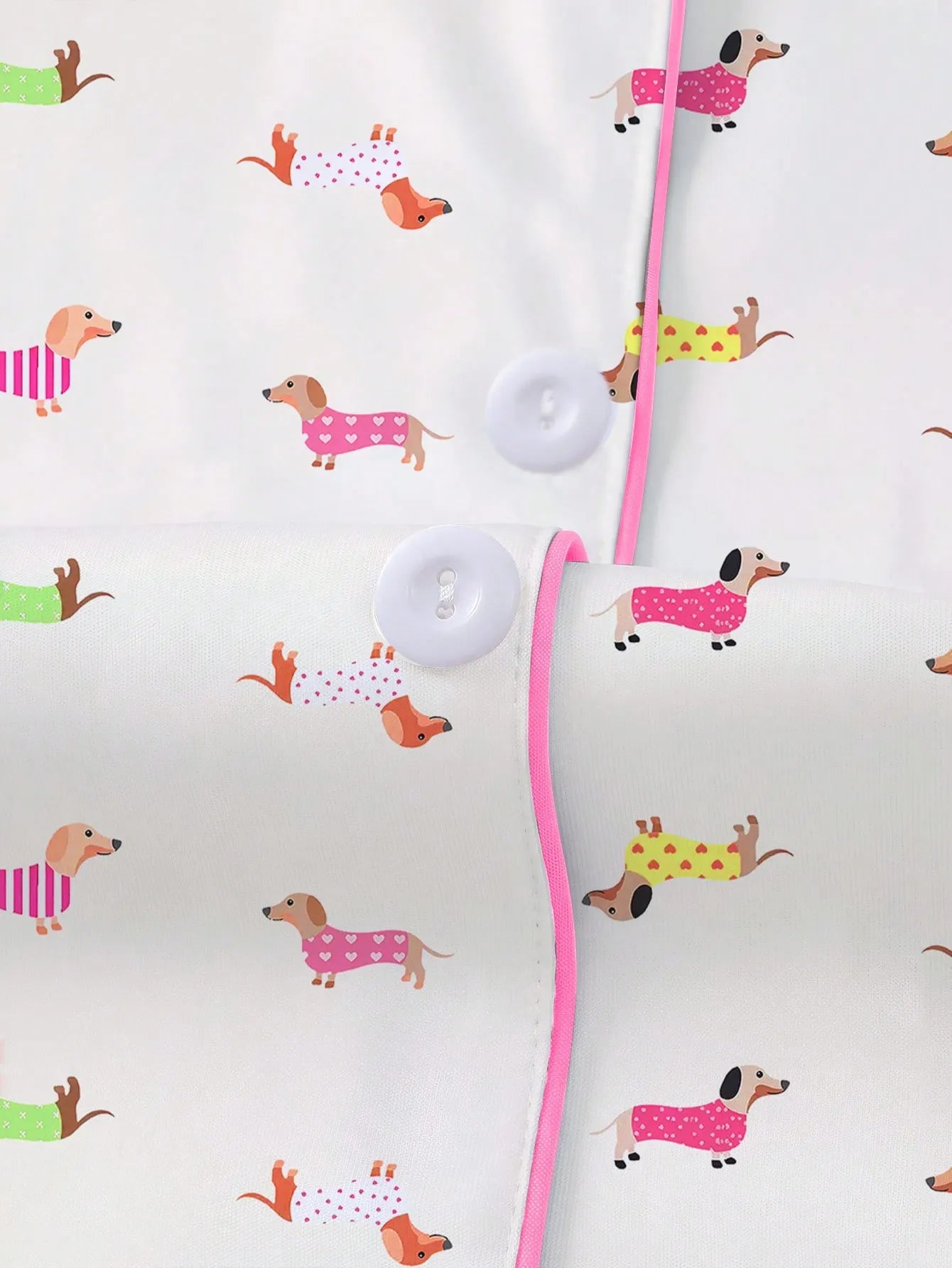 2pcs Women's Pajama Set, Dachshund Puppy Print, Women's Loungewear, Spring/Summer Holiday Outfit, Short Sleeve Lapel Top And Shorts Set Suitable For Outdoor Wear