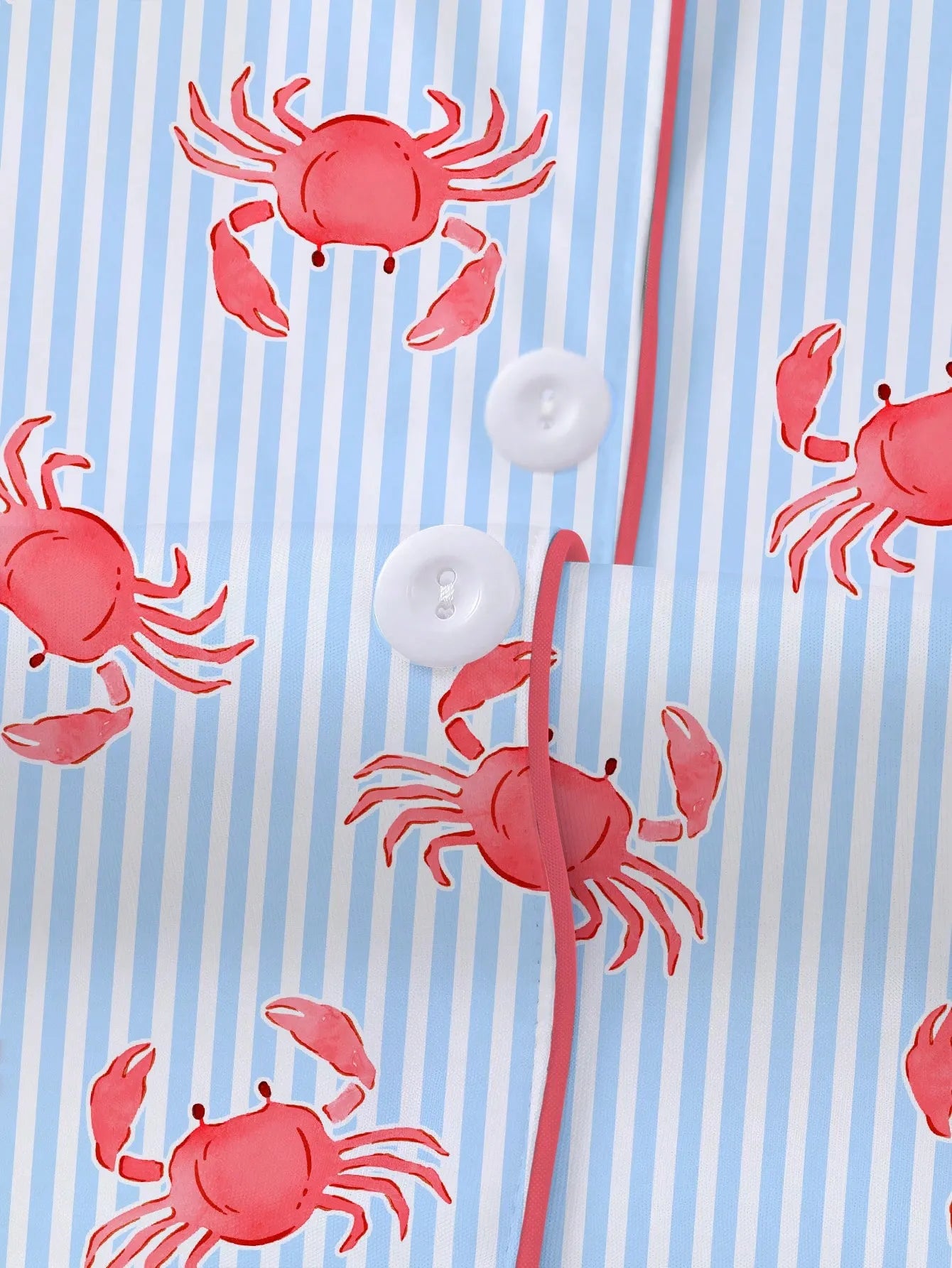 2pcs Women's Pajama Set, Striped Crab Print, Women's Loungewear, Spring/Summer Holiday Outfit, Short Sleeve Lapel Top And Shorts Set Suitable For Outdoor Wear