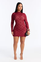 Always In Love With Lace Mini Dress - Burgundy