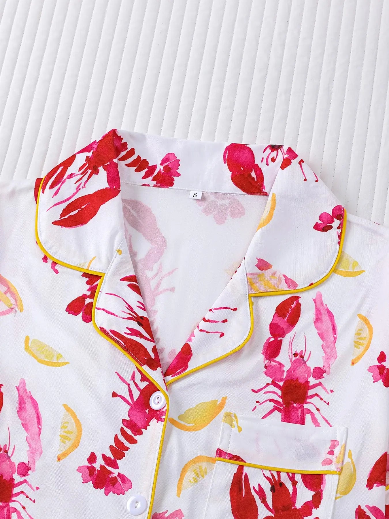 Women's Sleepwear Set, Short Sleeve Lapel Button Soft Top & Elastic Shorts