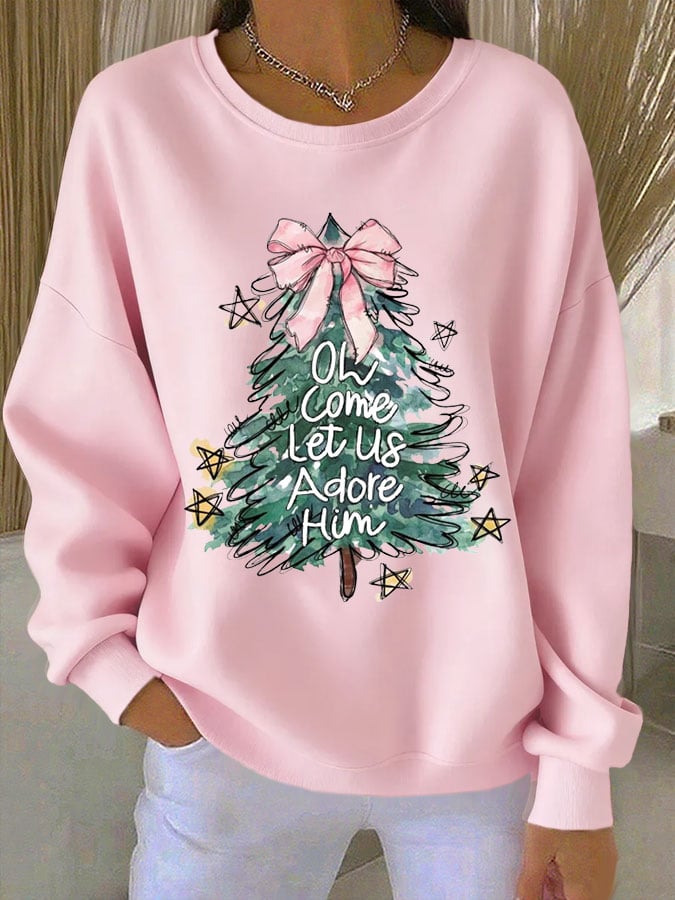 Women's Christmas Christ O Come Let Us Adore Him Print Casual T-shirt