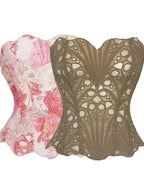 Women's Random Pattern Lace Up Shapewear Tube Top, Elegant Contrast Lace Corset Top, Tummy Control Shapewear for Women