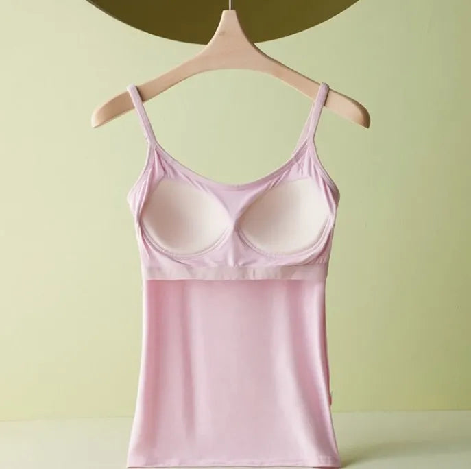 Women's Spring Summer 2-In-1 Bra Cup Tank Top, Adjustable Straps, Fresh&Comfortable Plain Inner Layer, Sleeveless Fitted Soft Vest,Home&Sleep