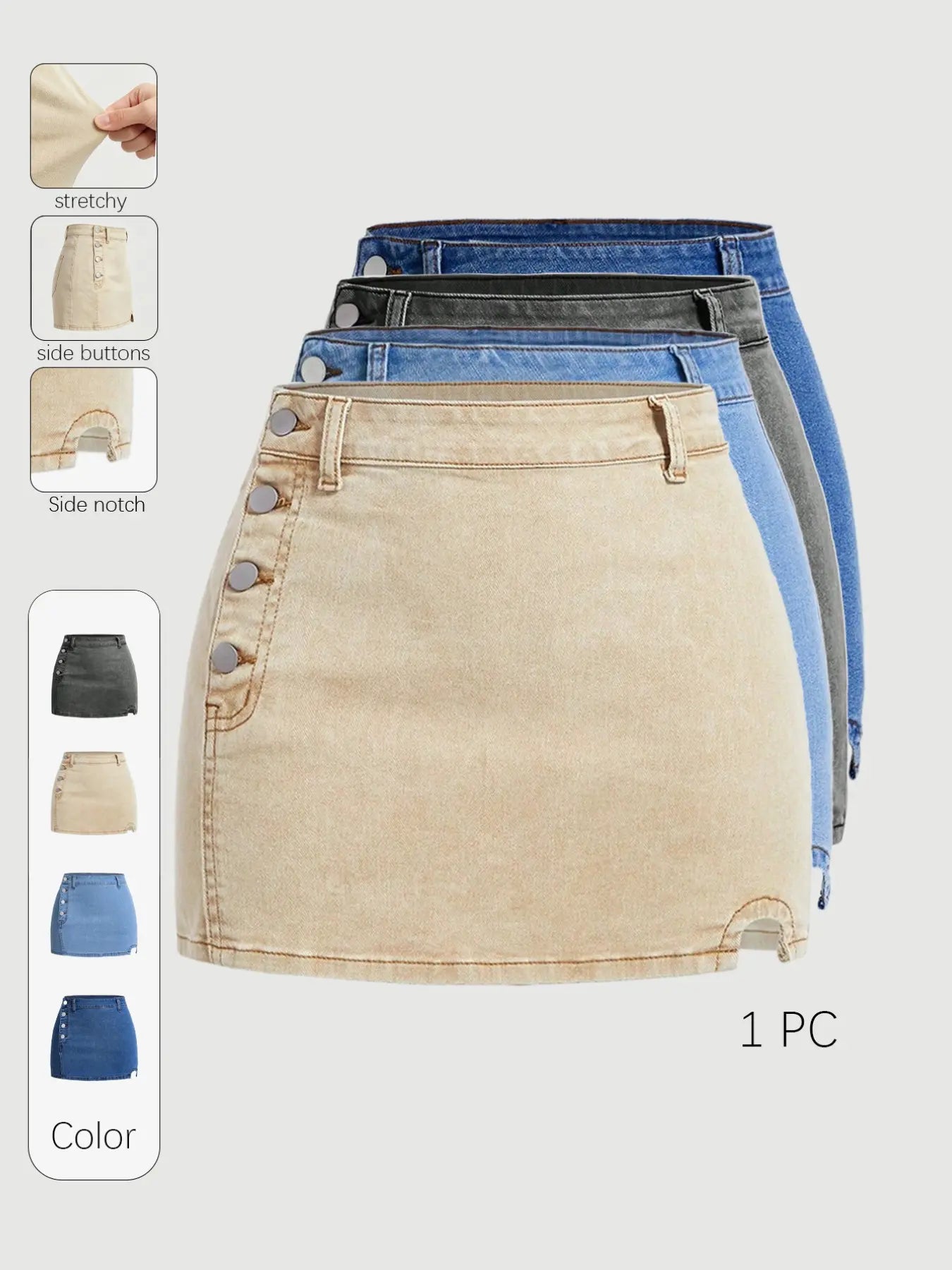 Women's Denim Skirt, Slim-Fitting High-Waist Short Skirt, Basic Casual A-Type Design, Button Closure, Plain Pattern, Summer Fashion