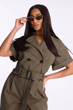 So Chic Cropped Trench Pant Set - Taupe