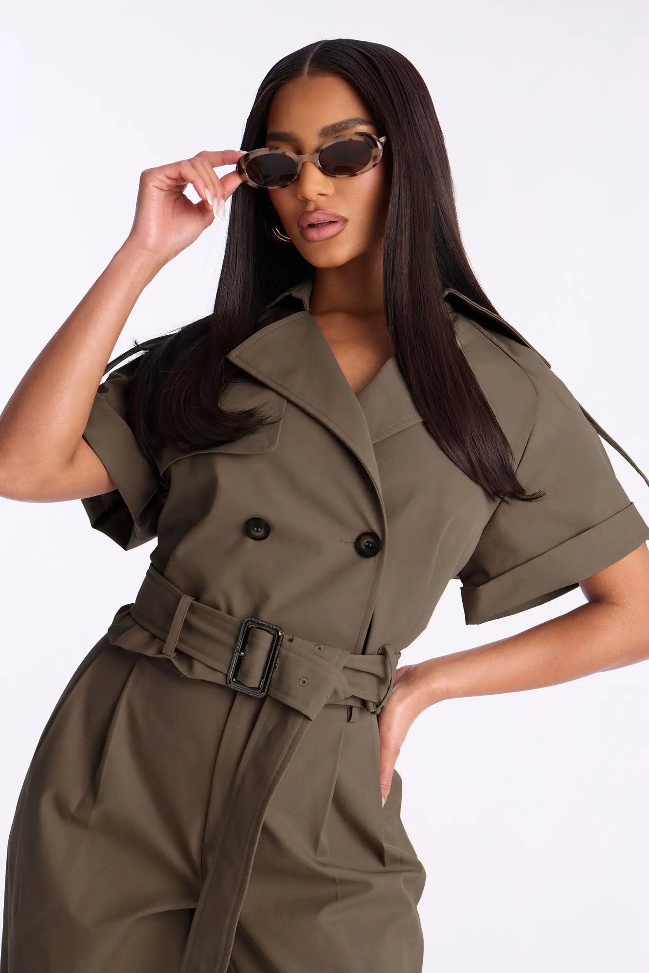 So Chic Cropped Trench Pant Set - Taupe