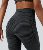 High Waisted Drawstring Striped Yoga Leggings with Pockets
