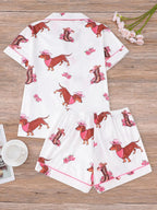 Women's All Over Dachshund Print Shirt & Elastic Waist Shorts Pyjama Two-piece Set
