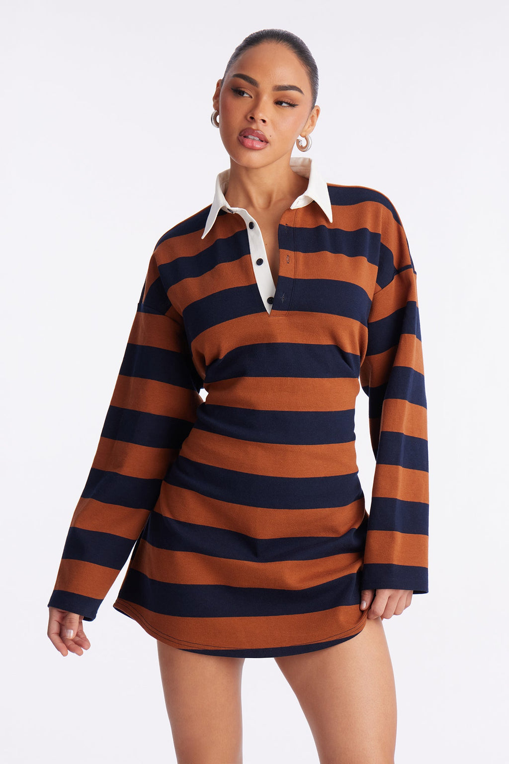 Sandra Striped Long Sleeve Mini Dress - Navy/combo