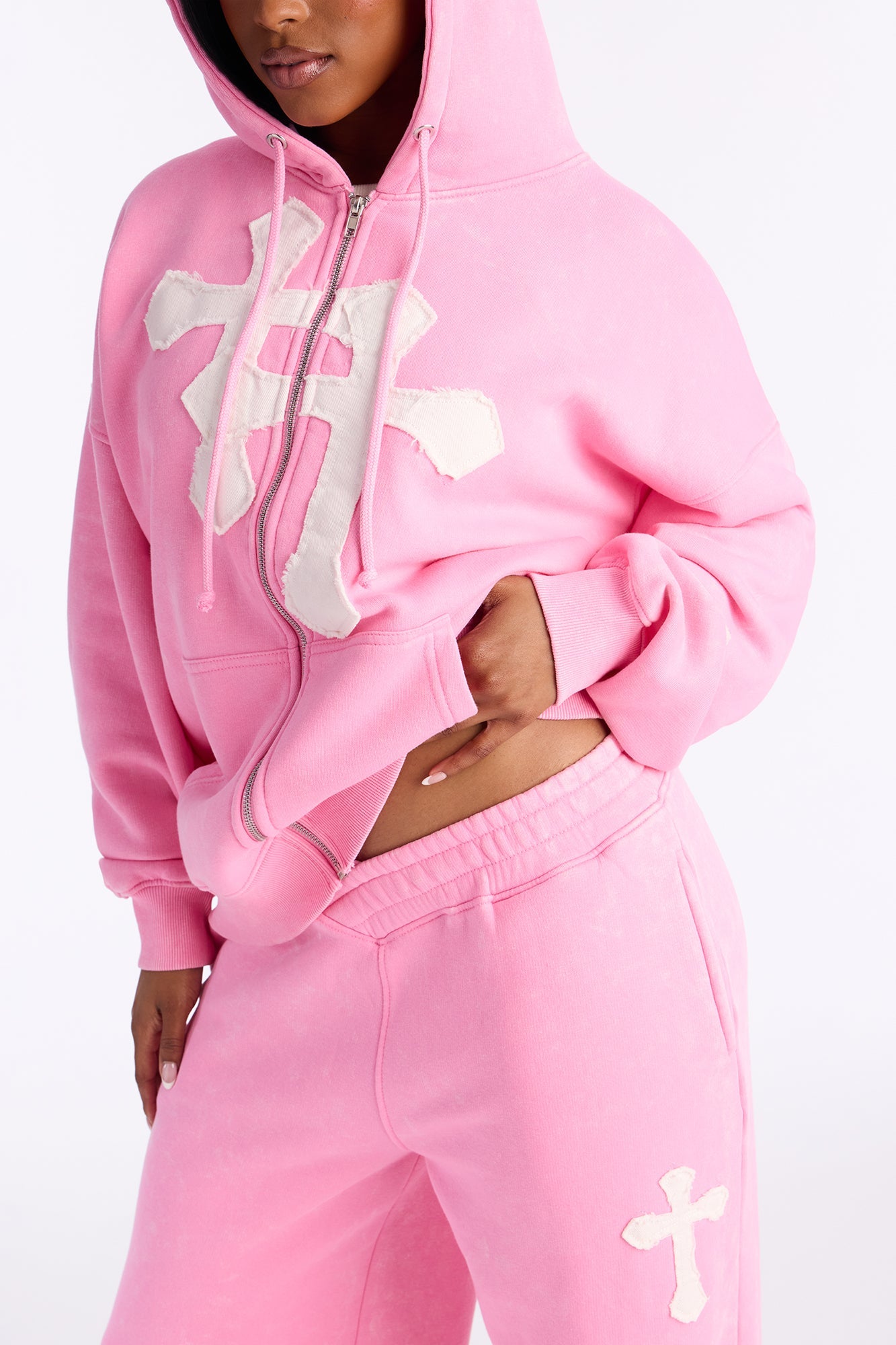 Double The Intentions Washed Fleece Hoodie - Pink