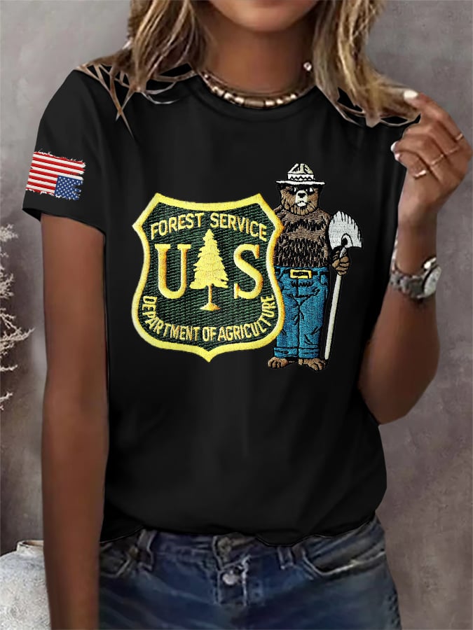 Retro Save The Forest Service Print T-Shirt