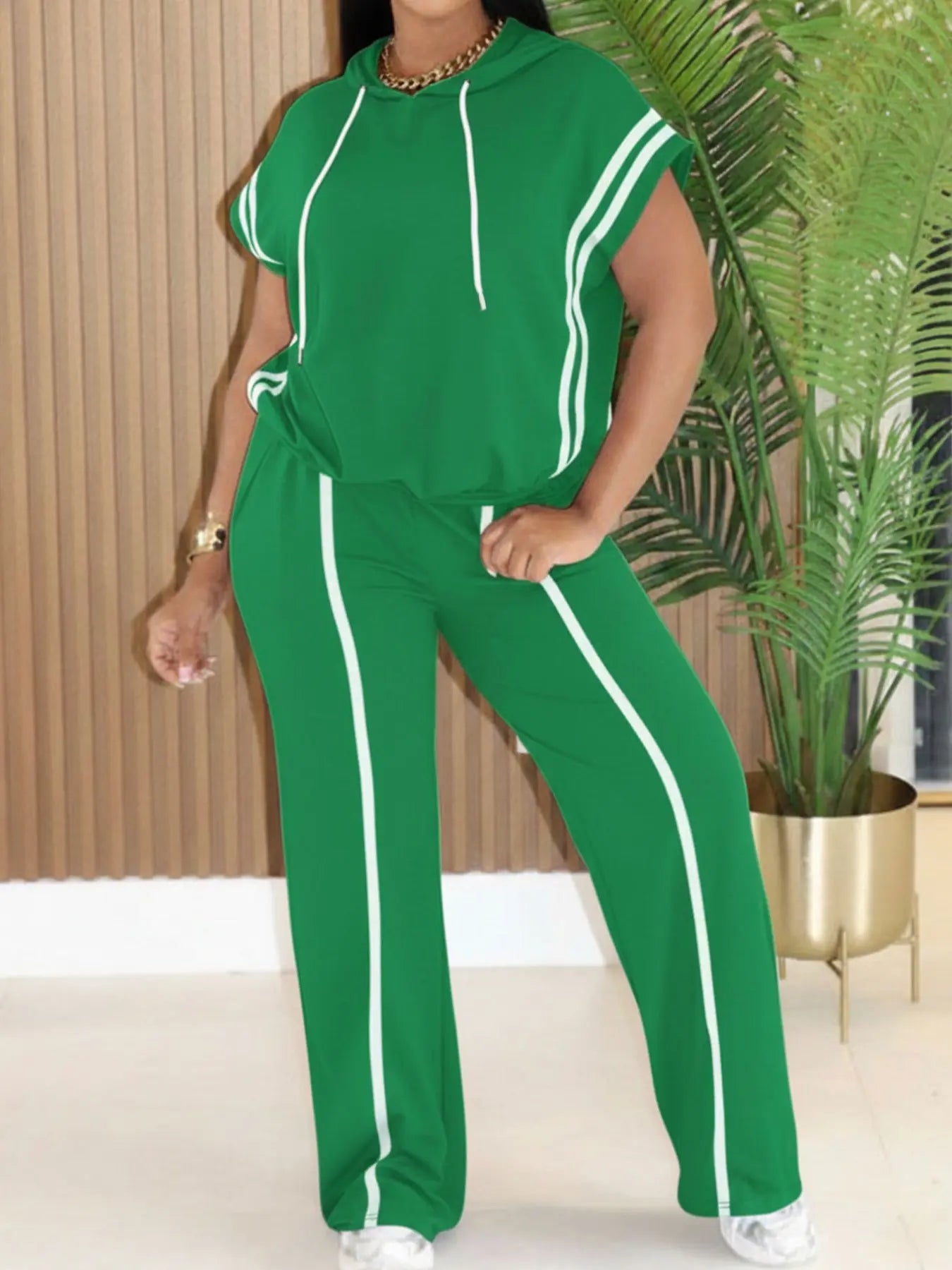 Women's Sporty Two-Piece Set, Comfortable Stylish Striped Hoodie & Loose Pants, Casual Streetwear, Athleisure Wear Set, Perfect for Daily Wear, Tracksuits