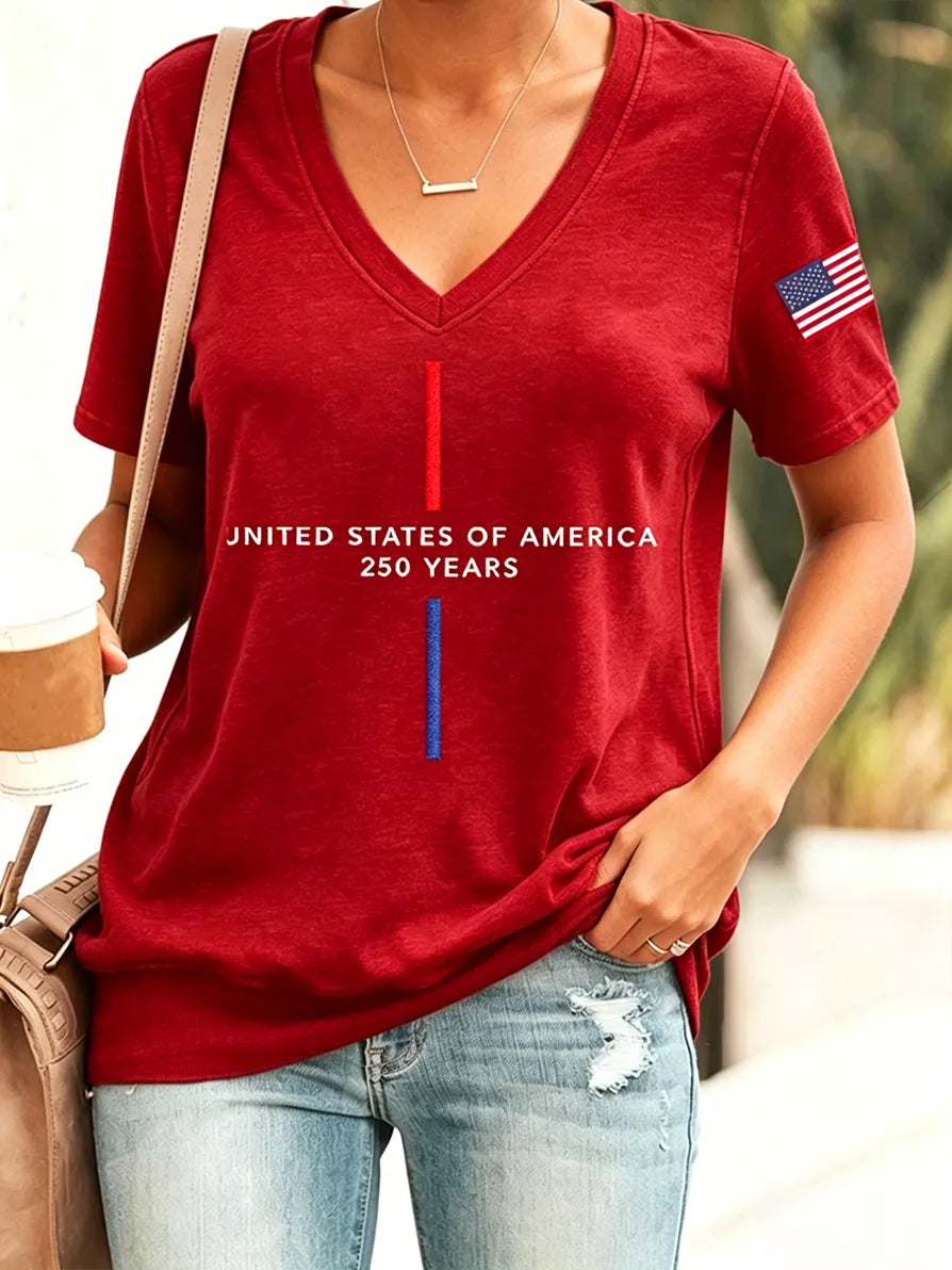Women's America 1776-2026 Rhinestone Pattern T-Shirt