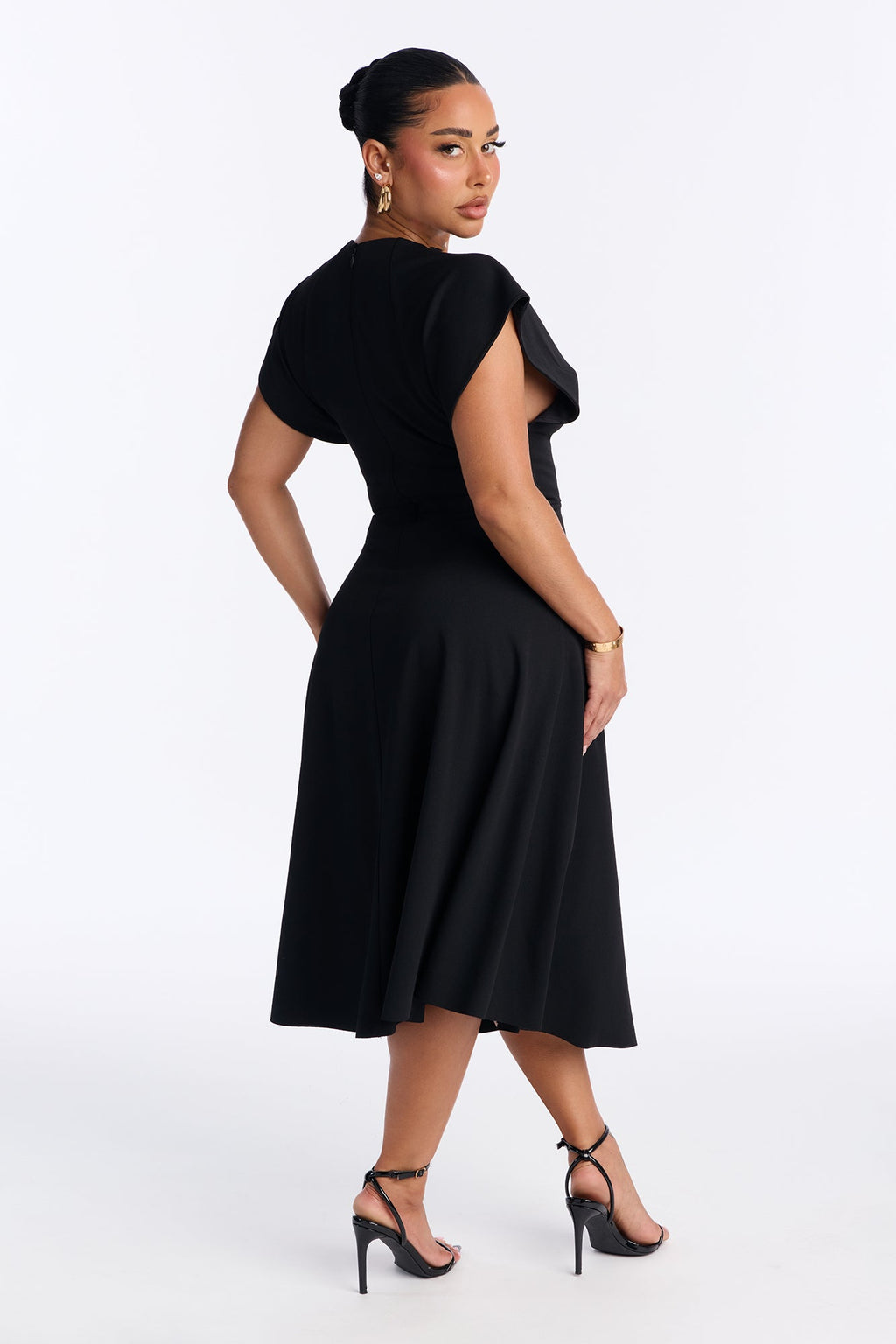 Emerie A Line Midi Dress - Black