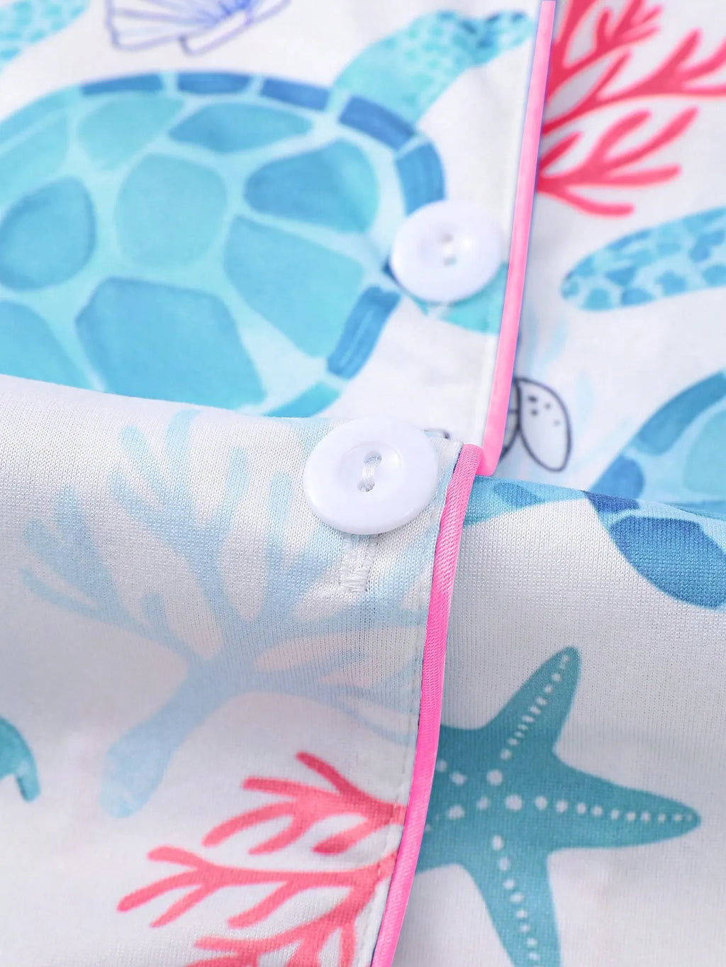 2pcs Women Pajama Set, Ocean Turtle Print, Ladies Homewear, Spring/Summer Holiday Outfit, Short Sleeve Polo Shirt And Shorts Suit