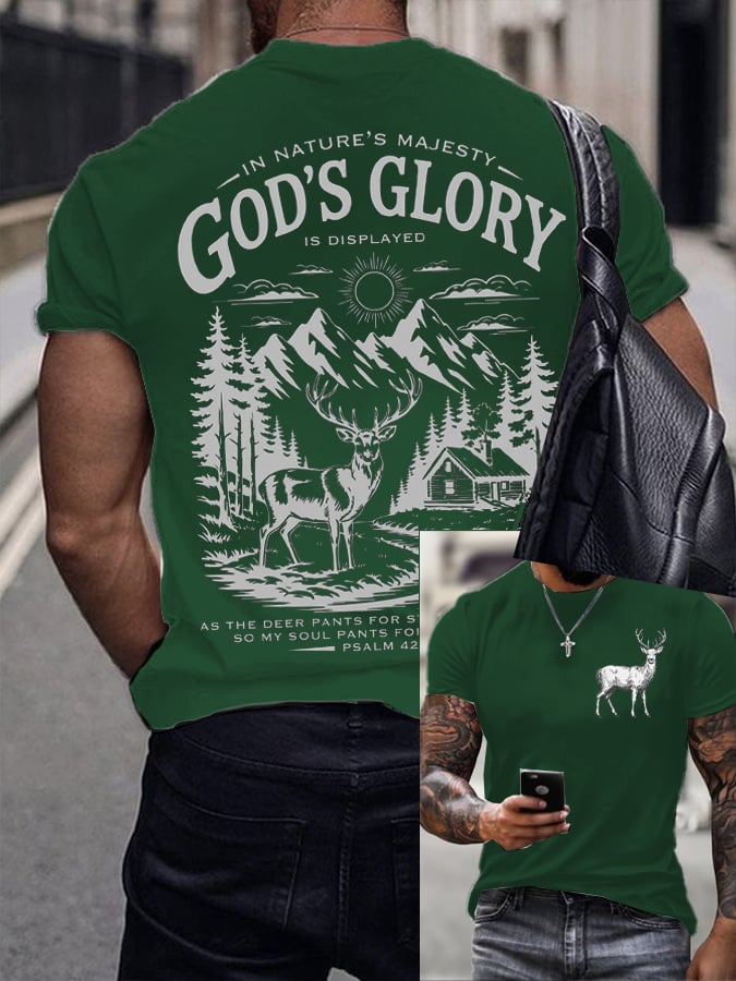 Men's Retro Faith Fishing Hunting Print T-Shirt