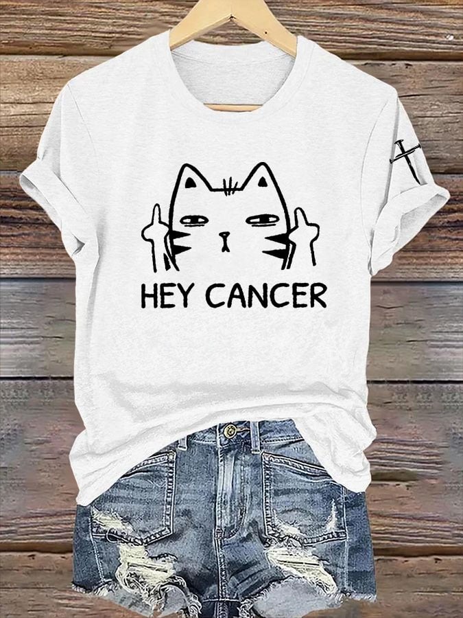 Women's Casual Anti-Cancer Kitten Print Short-Sleeve T-Shirt