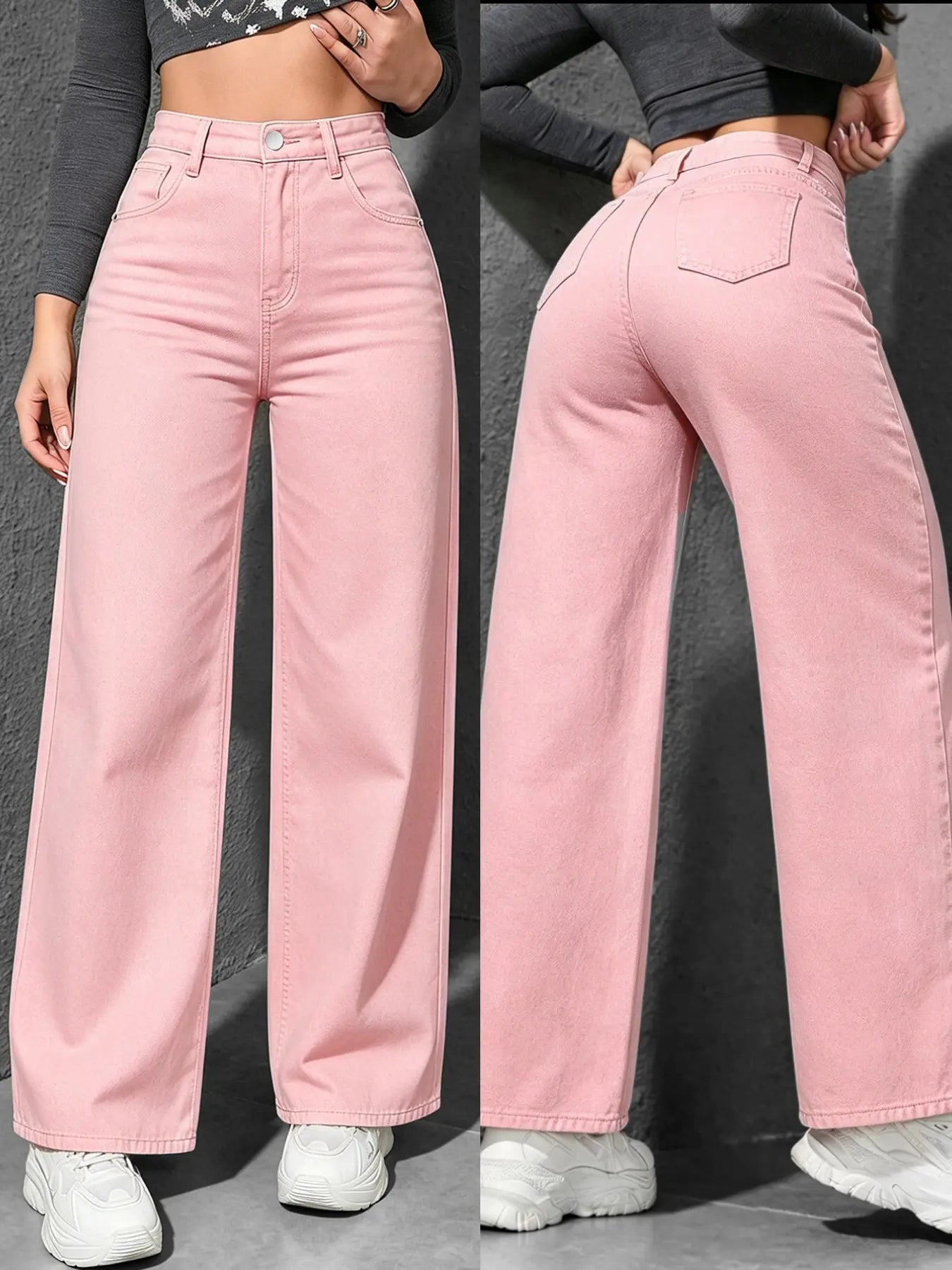 Spring Summer High Waist Elastic Women's Jeans, Washed Blue Casual Wide Leg Pants, Fitted H-Type Denim for Daily Commute and Vacation