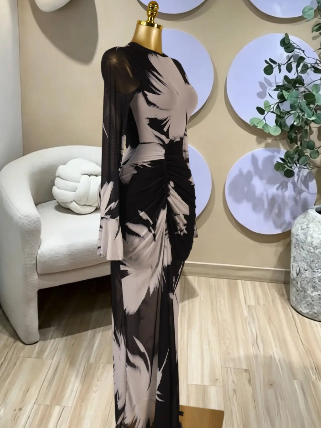 Elegant Women's Printed Long Sleeves O-Neck Tiered Bodycon Long Prom Dress, Fashion Street Vacation Party Outfit Evening Gown, Lady Casual Dresses,Female Brunch Dresses