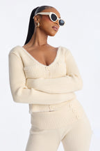 So Sweet Foldover Waist Flare Leg Pant Set - Cream