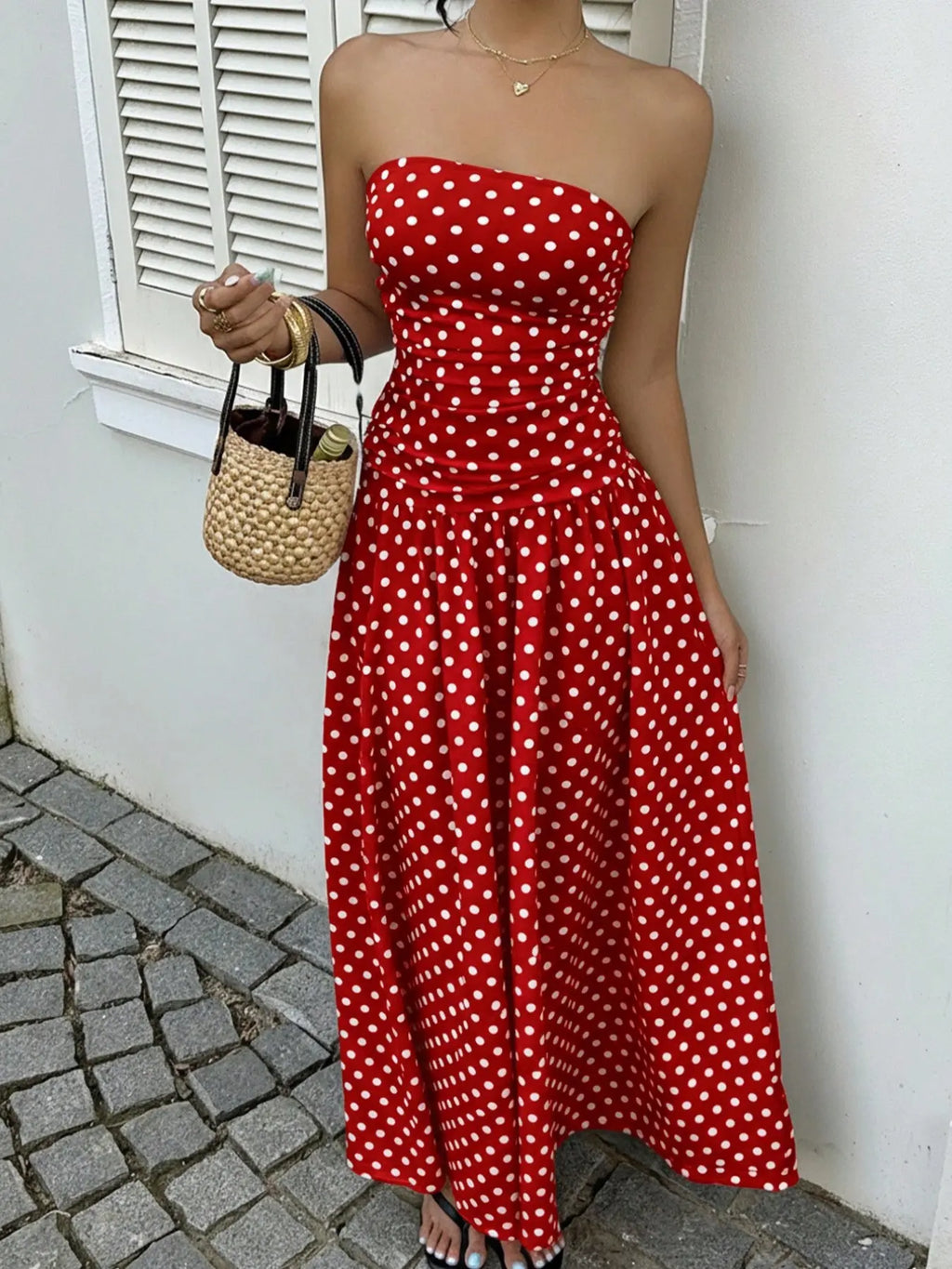 Women's Polka Dot Printed Ruched Waist Sleeveless Halter Dress, Elegant All Season Fashion, Perfect for Casual Wear, Stylish and Comfortable, Casual Fashion Chic, Casual Chic Outfit
