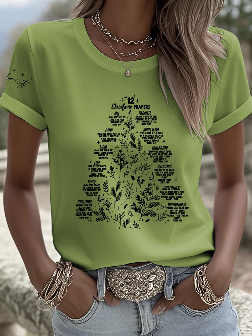 Women's 12 Christmas Prayers Faith Print T-shirt