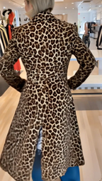 Women Lapel Leopard Print Casual Windbreaker