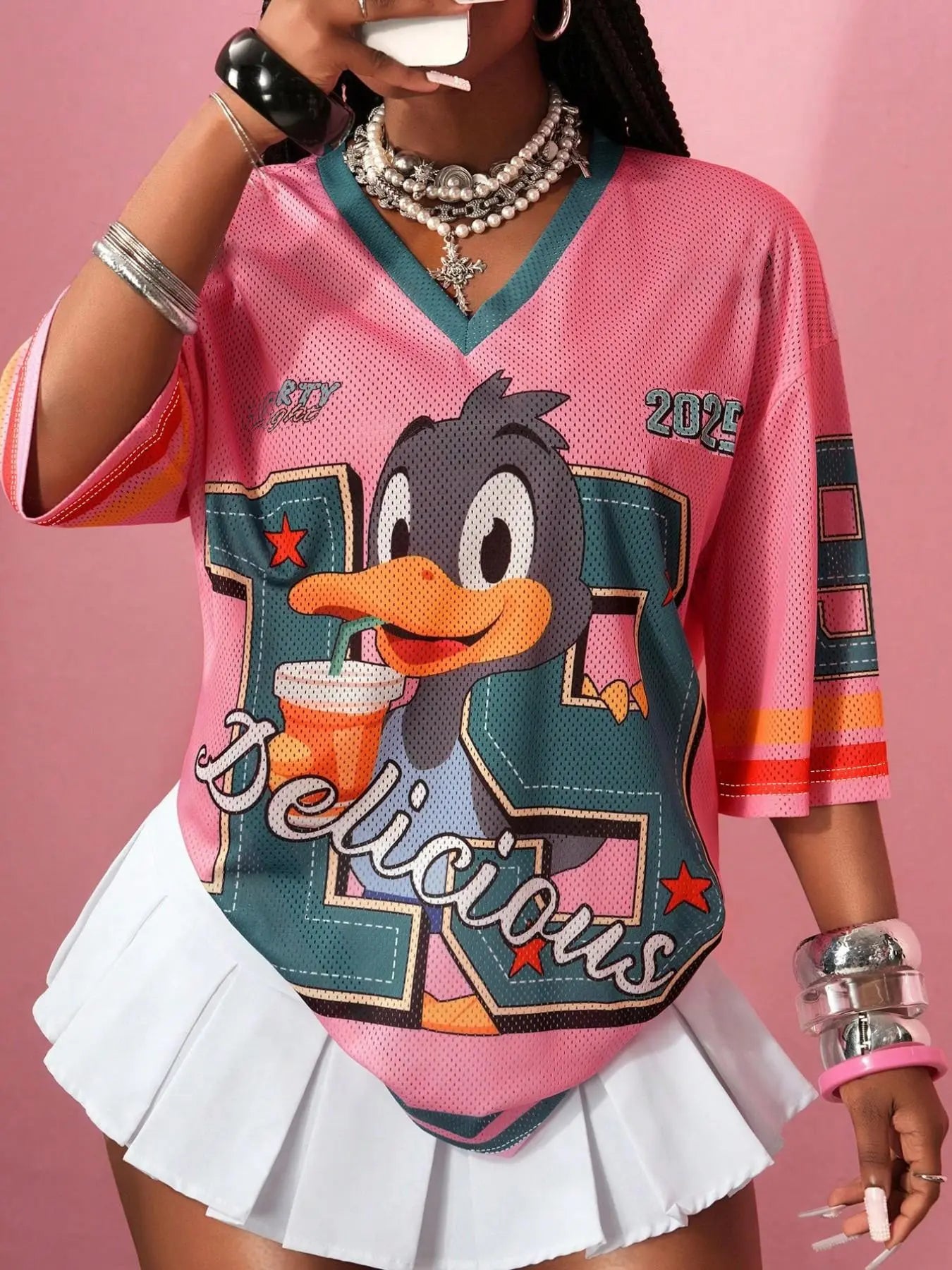 Y2K Vintage Mesh Smile Face Print Sports Ball Shirt for Women
