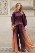 Full Pleated Tie Dye Color Top And Trousers