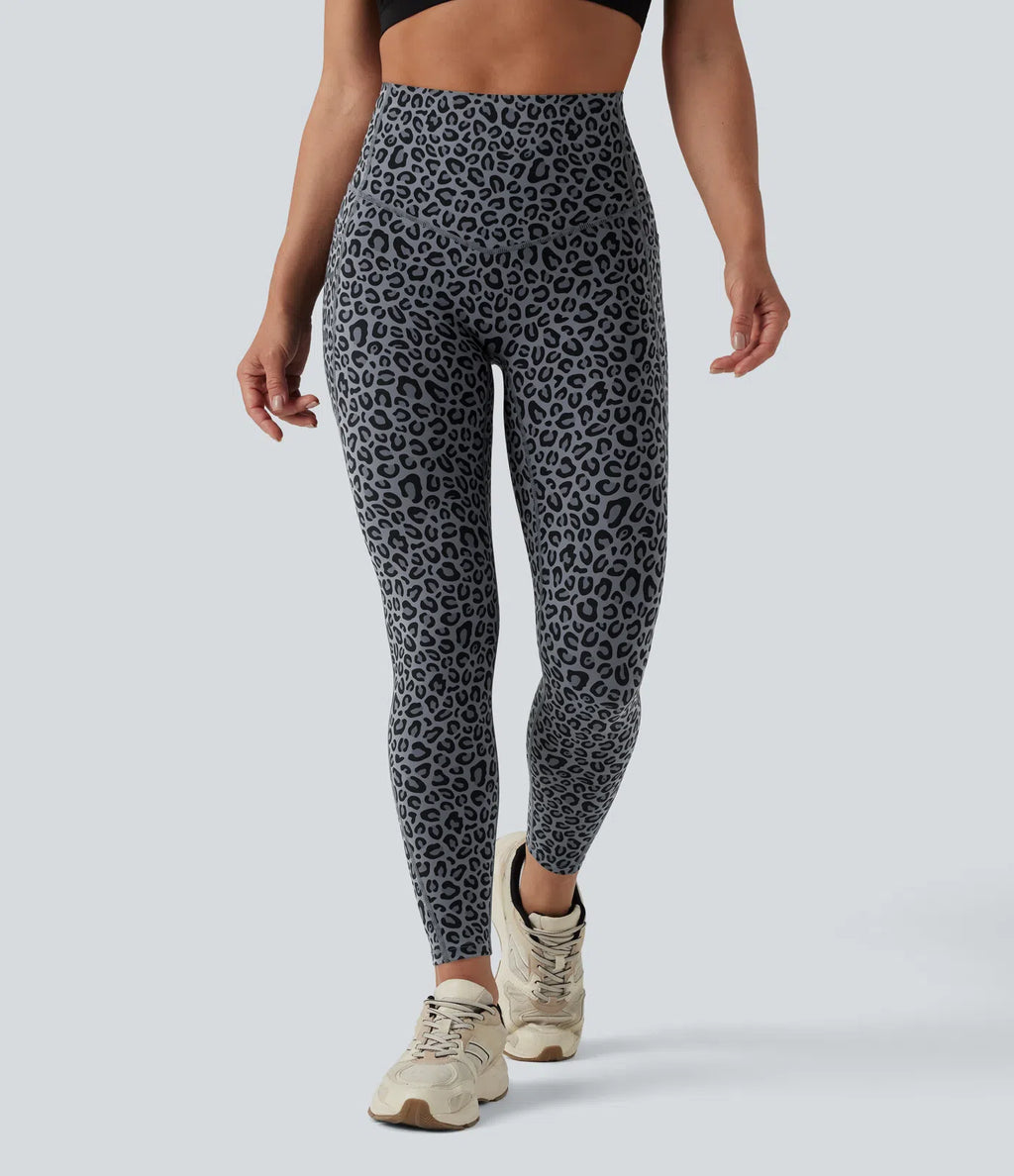 UltraSculptTM Leopard Print High Waisted Tummy Control Yoga Leggings with Pockets