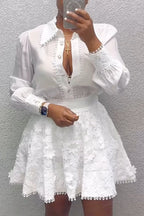 Women's Elegant Long-sleeved Shirt And Lace Skirt Suit